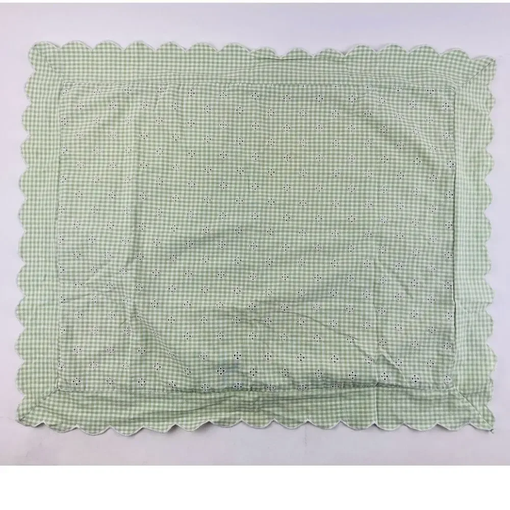 2000 Tommy Hilfiger Green Pillow Cotton Sham Case Dune Road Eyelet Ruffle Plaid